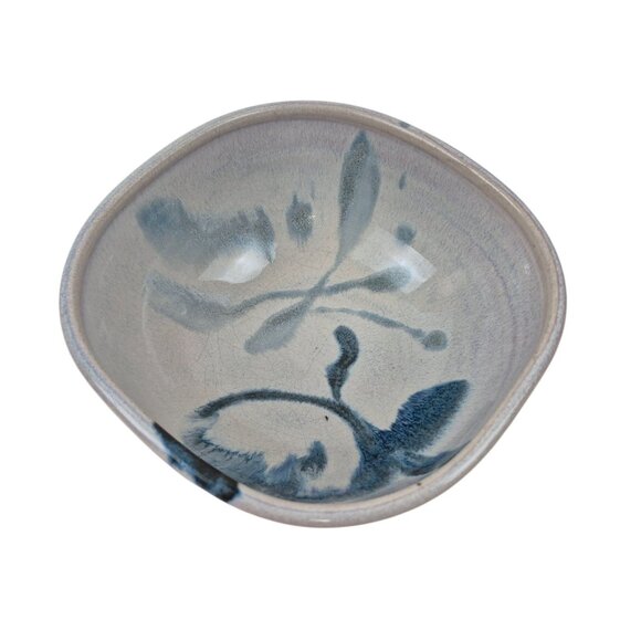 Handmade Stoneware Pottery Bowl Blue Gray Brushstroke Design Small Dish Glazed - Picture 2 of 10